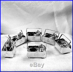 6 Japanese open salt & pepper shaker boxes with handles spoons included sterling