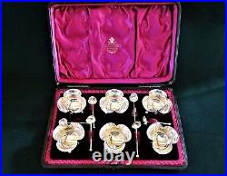 (6) Sterling Salt Dips & Spoons Victorian 1895 Boxed Set- Horace Woodward London