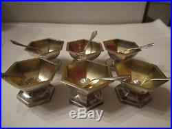 6 Sterling Silver Salt Cellars With Spoons 1 1/4 Tall 82 Grams Tw