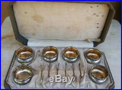 6 Vintage Webster Sterling Silver Repousse Salt Cellars W Spoons + Box