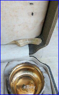 6 Vintage Webster Sterling Silver Repousse Salt Cellars W Spoons + Box