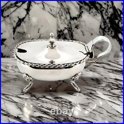 800 Silver Salt Cellar 4.5 Footed Lions Head Hinged LID 117.1 Grams