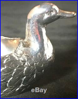 800 Sterling Silver Duck Figural Open Salt Cellar With Feather Dip German Hanau