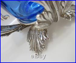 925 Sterling Silver & Blue Crystal Italian Handcrafted Leaf Single Salt Holder