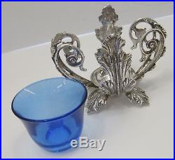 925 Sterling Silver & Blue Crystal Italian Handcrafted Leaf Single Salt Holder