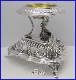 925 Sterling Silver & Crystal Handmade Ornate Salt Holder On Triangular Stand