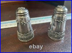 925 Sterling Silver filigree Vintage Israel Salt & Pepper Shakers W TRAY