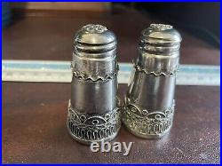925 Sterling Silver filigree Vintage Israel Salt & Pepper Shakers W TRAY