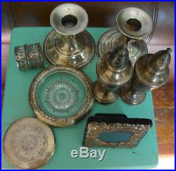 9pc Sterling Silver lot candle salt pepper compact ashtray cellars frame scrap