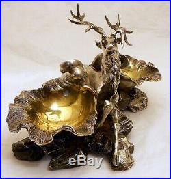 A very rare cast solid silver salt cellar with a seated stag, John S Hunt. Londo