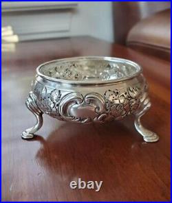 ANTIQUE 1754 ENGLISH STERLING SILVER FOOTED SALT CELLAR RING COIN DISH BOWL 54g