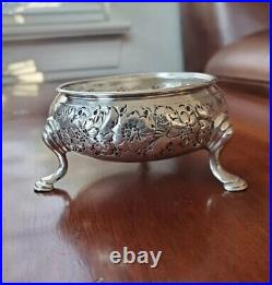 ANTIQUE 1754 ENGLISH STERLING SILVER FOOTED SALT CELLAR RING COIN DISH BOWL 54g