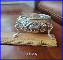 ANTIQUE 1754 ENGLISH STERLING SILVER FOOTED SALT CELLAR RING COIN DISH BOWL 54g