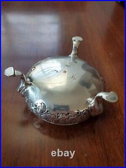 ANTIQUE 1754 ENGLISH STERLING SILVER FOOTED SALT CELLAR RING COIN DISH BOWL 54g