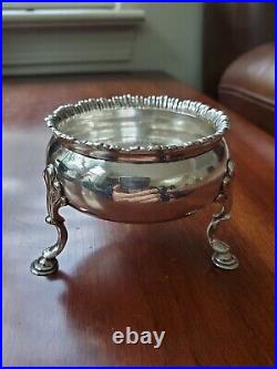 ANTIQUE 1765 ENGLISH STERLING SILVER FOOTED SALT CELLAR RING COIN DISH BOWL 74g