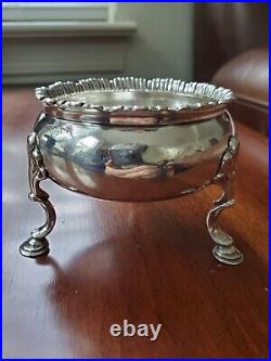 ANTIQUE 1765 ENGLISH STERLING SILVER FOOTED SALT CELLAR RING COIN DISH BOWL 74g