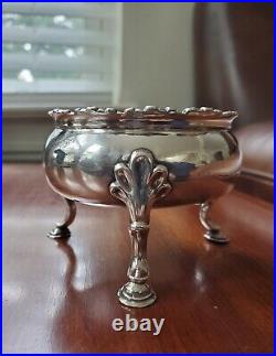 ANTIQUE 1765 ENGLISH STERLING SILVER FOOTED SALT CELLAR RING COIN DISH BOWL 74g