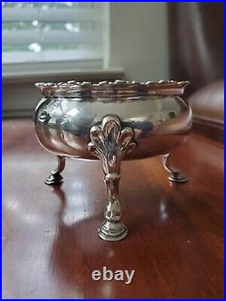 ANTIQUE 1765 ENGLISH STERLING SILVER FOOTED SALT CELLAR RING COIN DISH BOWL 74g