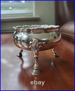 ANTIQUE 1765 ENGLISH STERLING SILVER FOOTED SALT CELLAR RING COIN DISH BOWL 74g