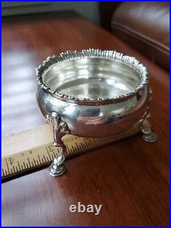 ANTIQUE 1765 ENGLISH STERLING SILVER FOOTED SALT CELLAR RING COIN DISH BOWL 74g