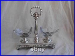 ANTIQUE FRENCH STERLING SILVER CRYSTAL DOUBLE SALT CELLARS, FIRST HALF OF 19th