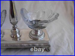 ANTIQUE FRENCH STERLING SILVER CRYSTAL DOUBLE SALT CELLARS, FIRST HALF OF 19th