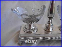 ANTIQUE FRENCH STERLING SILVER CRYSTAL DOUBLE SALT CELLARS, FIRST HALF OF 19th