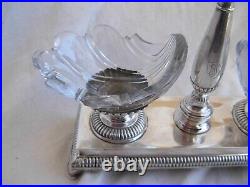 ANTIQUE FRENCH STERLING SILVER CRYSTAL DOUBLE SALT CELLARS, FIRST HALF OF 19th