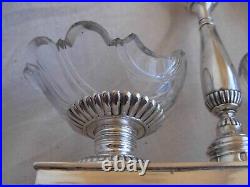 ANTIQUE FRENCH STERLING SILVER CRYSTAL DOUBLE SALT CELLARS, FIRST HALF OF 19th