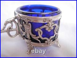 ANTIQUE FRENCH STERLING SILVER CRYSTAL DOUBLE SALT CELLARS, LATE 19th CENTURY