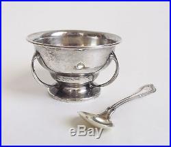 Antique Gorham Sterling Silver Norfolk Pattern Open Salt Cellar Bowl Dish Spoon