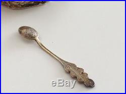 ANTIQUE IMPERIAL RUSSIAN SILVER SWAN OPEN SALT CELLAR WITH SPOON Gold Plated