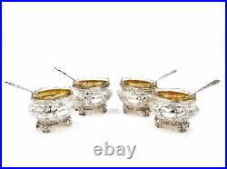 ANTIQUE OPEN SALTS 4 Spoons French Sterling Silver Rococo Open Salt Cellars E247