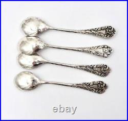 ANTIQUE OPEN SALTS 4 Spoons French Sterling Silver Rococo Open Salt Cellars E247