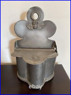 ANTIQUE PEWTER SALT BOX FRECNH Wall Cherub Putti Cupid Angel Primitive Cellar