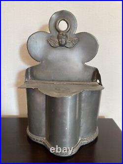 ANTIQUE PEWTER SALT BOX FRECNH Wall Cherub Putti Cupid Angel Primitive Cellar