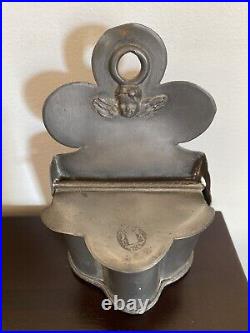 ANTIQUE PEWTER SALT BOX FRECNH Wall Cherub Putti Cupid Angel Primitive Cellar