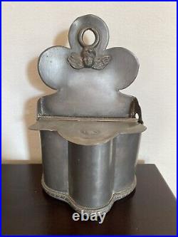 ANTIQUE PEWTER SALT BOX FRECNH Wall Cherub Putti Cupid Angel Primitive Cellar