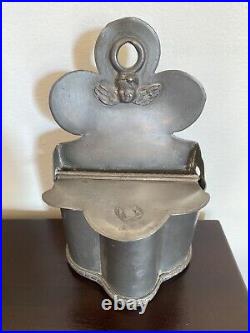 ANTIQUE PEWTER SALT BOX FRECNH Wall Cherub Putti Cupid Angel Primitive Cellar