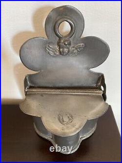 ANTIQUE PEWTER SALT BOX FRECNH Wall Cherub Putti Cupid Angel Primitive Cellar