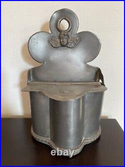 ANTIQUE PEWTER SALT BOX FRECNH Wall Cherub Putti Cupid Angel Primitive Cellar