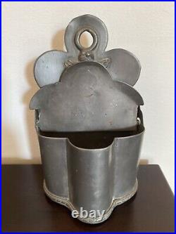 ANTIQUE PEWTER SALT BOX FRECNH Wall Cherub Putti Cupid Angel Primitive Cellar