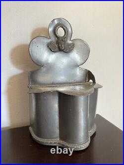 ANTIQUE PEWTER SALT BOX FRECNH Wall Cherub Putti Cupid Angel Primitive Cellar