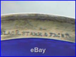 ANTIQUE STERLING BLACK STARR & FROST FOOTED SALT CELLAR with COBALT GLASS LINER