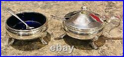 ANTIQUE VINTAGE Walker & Hall Sterling Open And Lidded Salt Cellars with Spoons