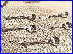 Antique Webster Sterling Silver & Glass Open Salt Cellar Set Cups Spoons Shakers