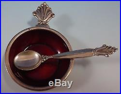 Acanthus by Georg Jensen Sterling Silver Salt Dip and Spoon withRed Enamel (#1386)