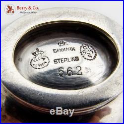 Acorn Oval Salt Dish Sterling Silver Blue Enamel Spoon Georg Jensen 662
