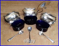 Adie Brothers Ltd, STERLING SILVER serving pieces with cobalt blue inserts