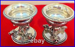 Amazing Pair of Sterling Silver Pedestal Salt Cellars withLion's Heads Hallmark